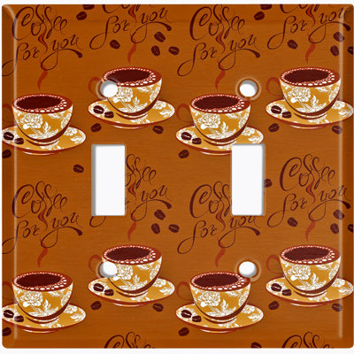 Metal Light Switch Plate Outlet Cover (Coffee Cups Dark Brown - Double Toggle)