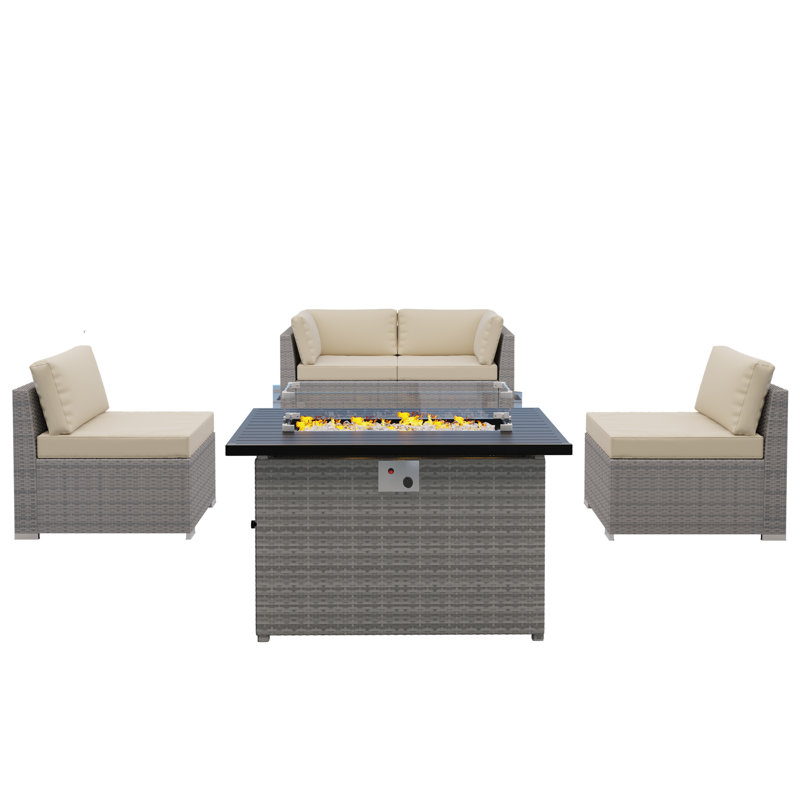 Ensemble de conversation modulaire avec coussins 5 pièces Teymour, Beige