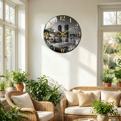 Horloge murale décorative moderne en verre City Night