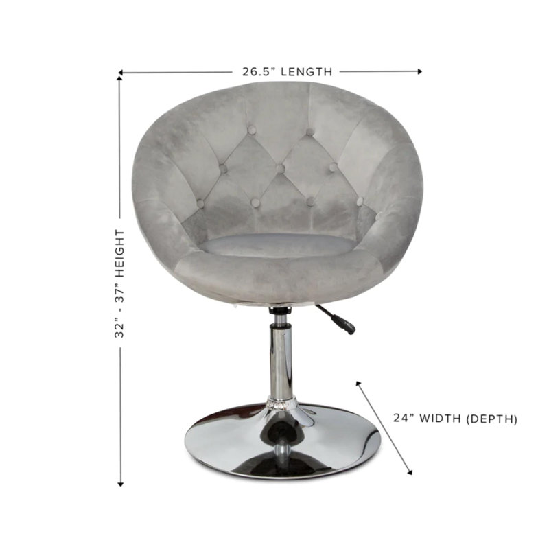 Antoinette Round Tufted Vanity Chair with 360 Swivel, Cute Velvet Makeup Seat with Adjustable Height, Gray