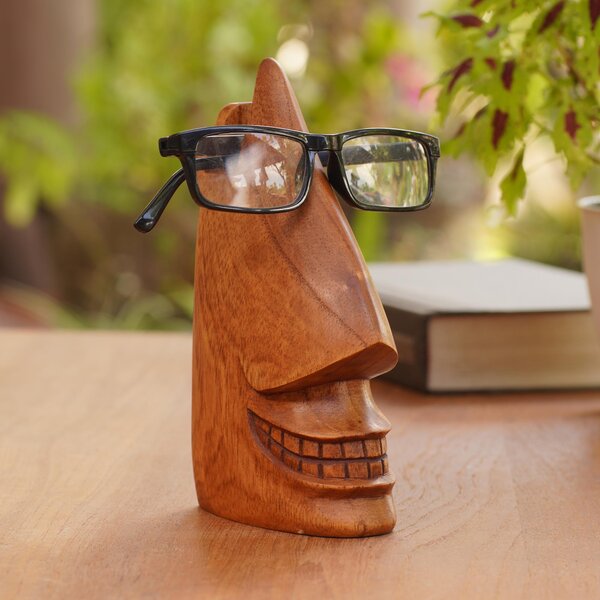 Moustache Eyeglass Holder, Wood Handcrafted Eyewear Stand, Desk Organiser