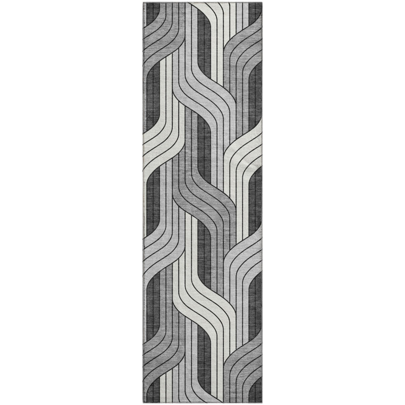 Premium Machine Washable Mayfield AMF2422 Striped Rug, 2'3" x 7'6" Runner, Ivory