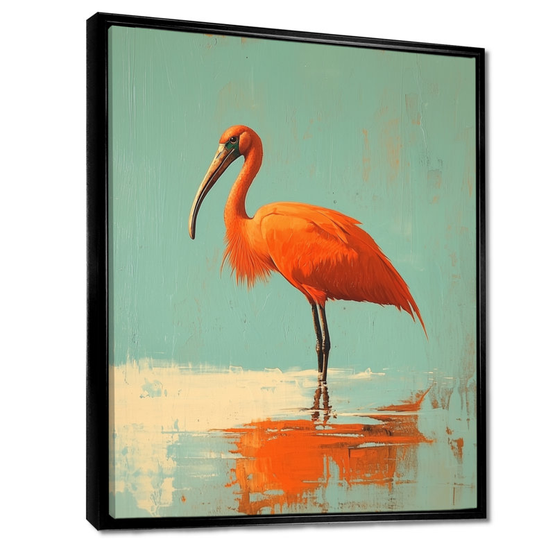 Corrick, écarlate, réflexion d'ibis I - oiseau, art mural, Noir, Impression encadrée flottante, H 20 po x l 12 po