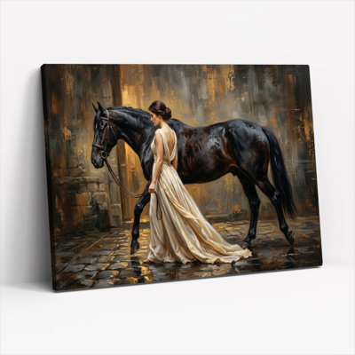Ensemble de 1 tableau sur toile représentant une femme et un cheval