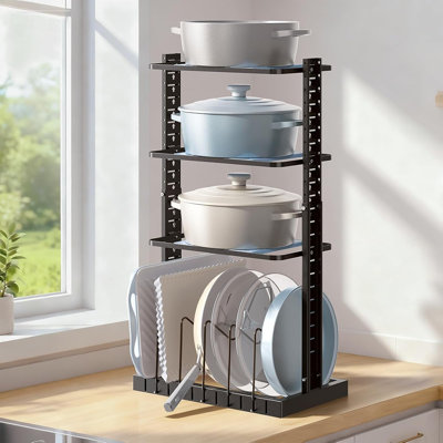 Adjustable Heavy-duty Pot & Pan Organizer Rack – Under Cabinet, Holds 9 Cookware, Black