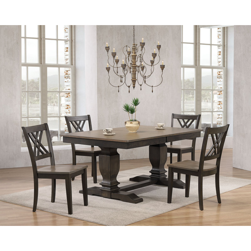Extendable Solid Wood Rectangle Dining Set in Grey 5-Piece Set (seats 4-6)
