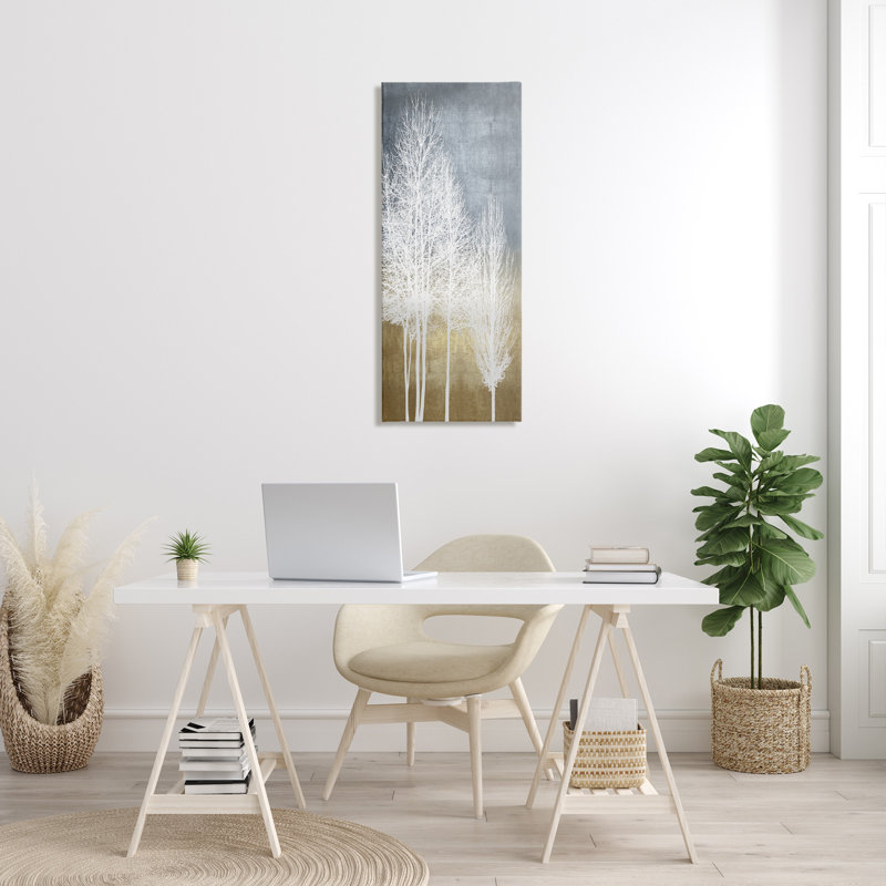 «Tall Tree Line Bare White Trees Over Abstract» par - impression, H 40 po x l 17 po