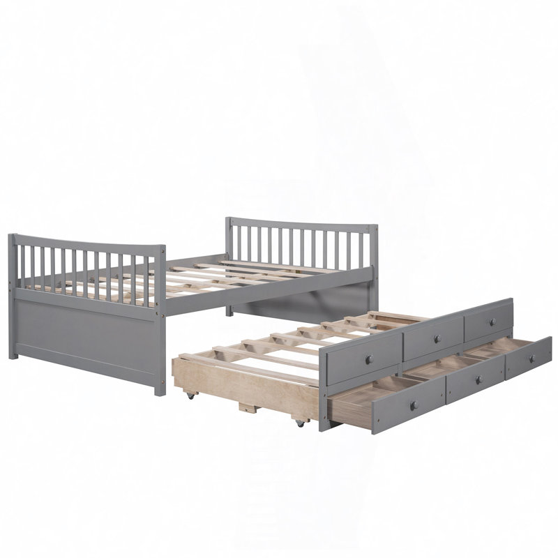 Ajavian Three Drawers Wooden Daybed with Trundle, Full, Gray