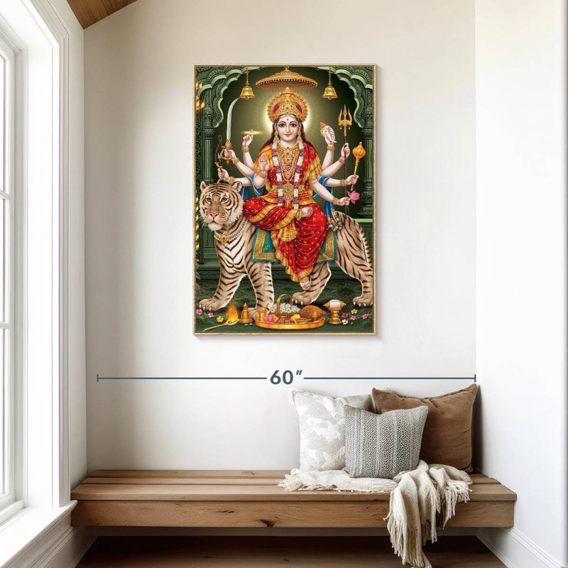 Durga sur un tigre, Floating Frame Natural Wood, 29" x 43"