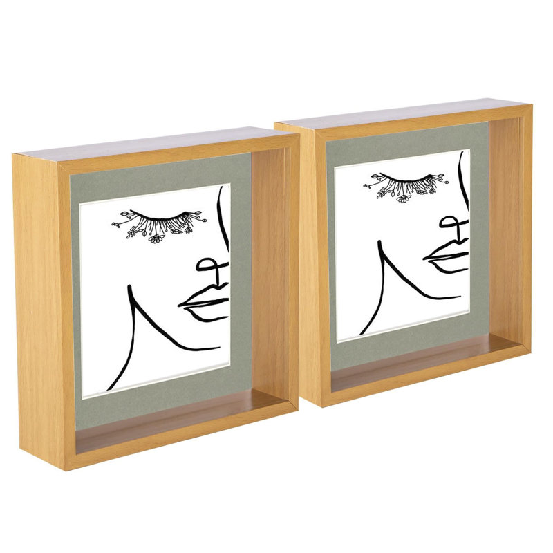 Nicola Spring - 3D Deep Box Photo Frames, Light Wood/Grey, 13cm x 13cm