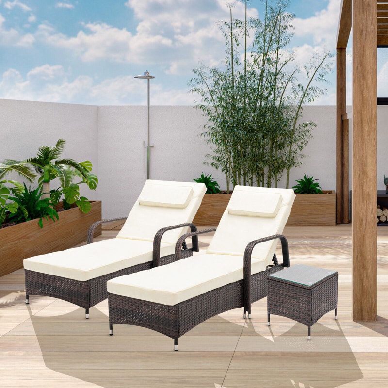 Aeri 793.55cm Long Reclining Double Chaise with Cushions and Table, Brown