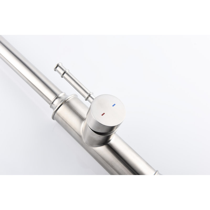 Robinet de cuisine avec bec rétractable, buse haute rotative à 360 °, trois modes de sortie d'eau, contrôle de la température et du débit du levier unique, acier inoxydable nickel brossé, traitement contre la rouille, éclaboussures aérées, 5,99 lb