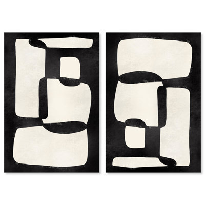 Ensemble de code noir / blanc, grandes formes géométriques modernes - 2 pièces, impression sur toile