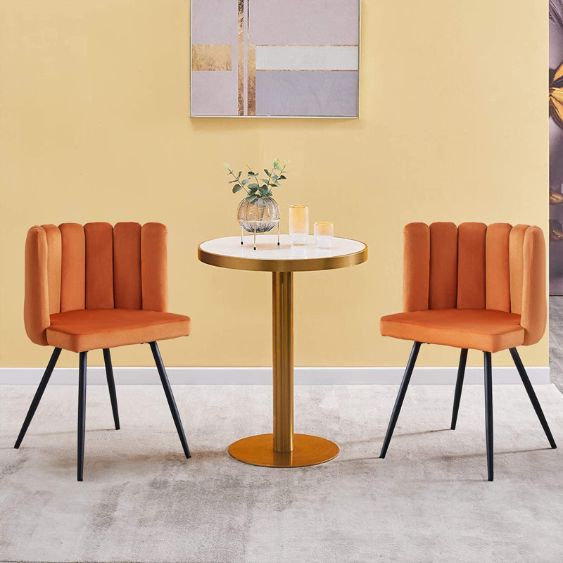 Lawrey Velvet Upholstered Parsons Chair, Orange