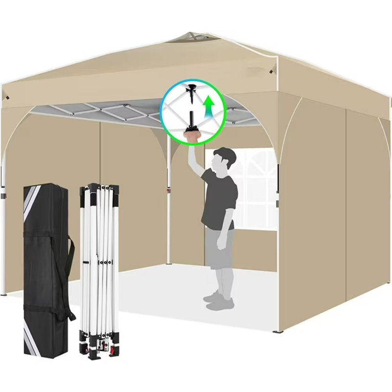 Tent 10x10 Pop up Canopy Outdoor Shade with Sidewalls UPF 50+ Waterproof Canopy, Khaki