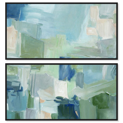 Still Layers II - Ira Colmeva Abstract Large Framed 2 Piece Canvas Print by Art Remedy, Black Frame, 48 x 24