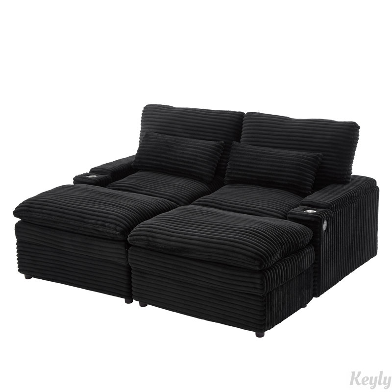 Canapé de 70,9 po avec espace de rangement, deux repose-pieds mobiles, quatre ports USB et deux porte-gobelets, Vert
