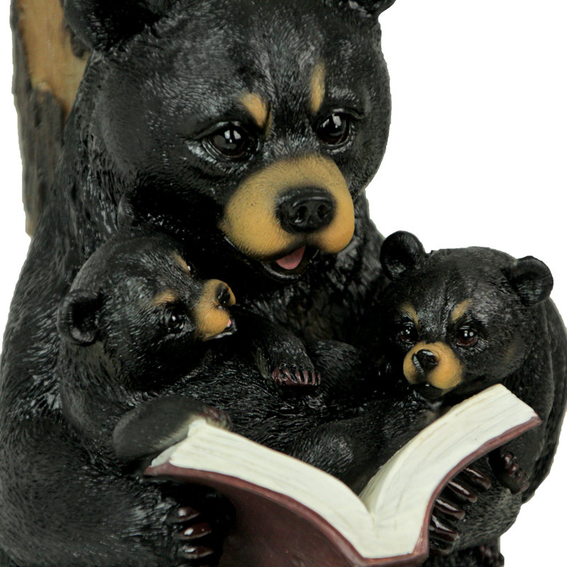 Osias rustic lodge black cast resin bear and cubs table lamp with paw print fabric shade — 20 inches high x 8 inches long x 6 inches wide