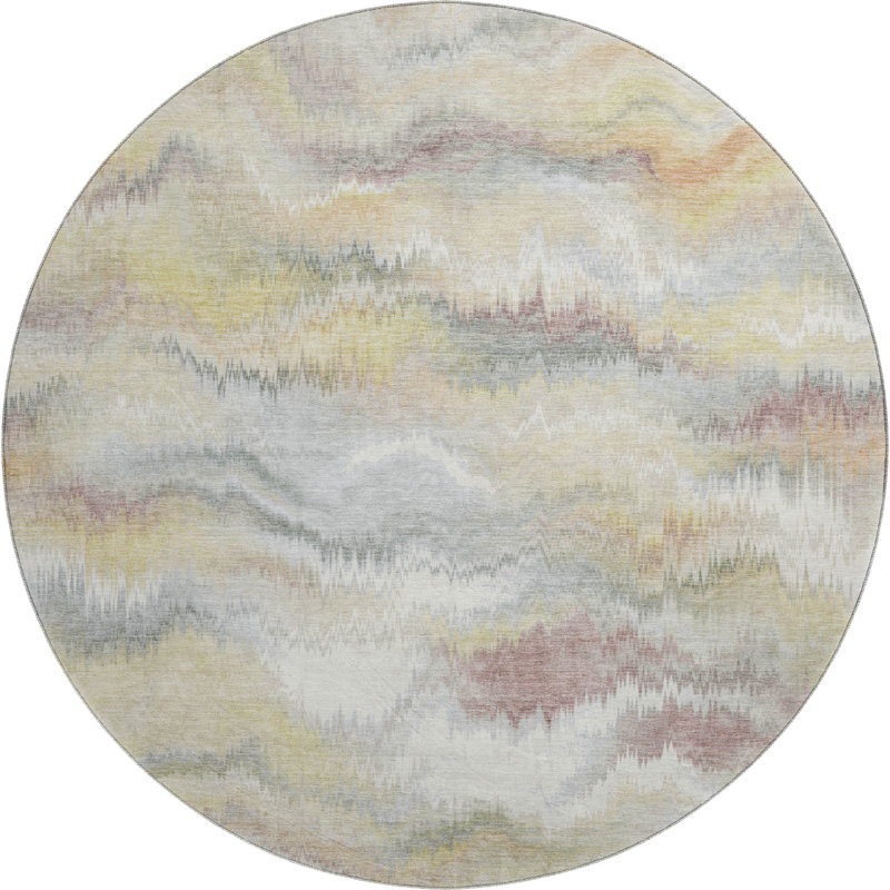 Premium Machine Washable Mayfield AMF2258 Swirls Rug, Beige, 8' Round