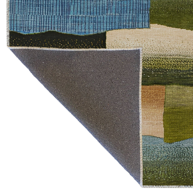 Tapis décoratif moderne multicolore à motif géométrique vert-bleu, Rectangle 5 pi 1,02 po x 7 pi 6,55 po