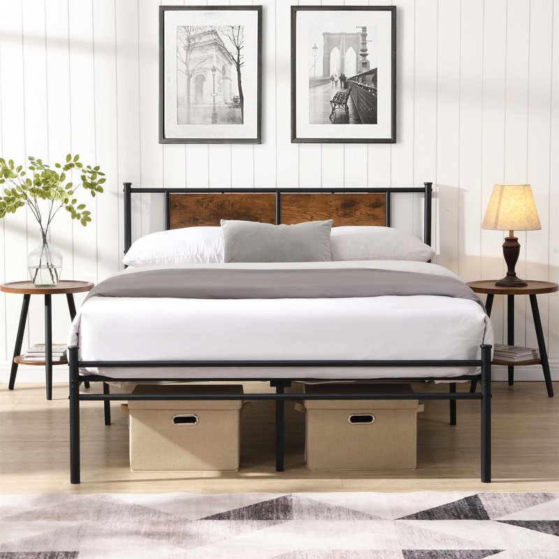 Queen Size Metal Bedframe, Queen, Dark Brown