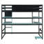 Lit mezzanine simple en bois avec bureau, support de rangement latéral, tablettes multiples et lumière RVB, bleu nuage-134084663-134084667