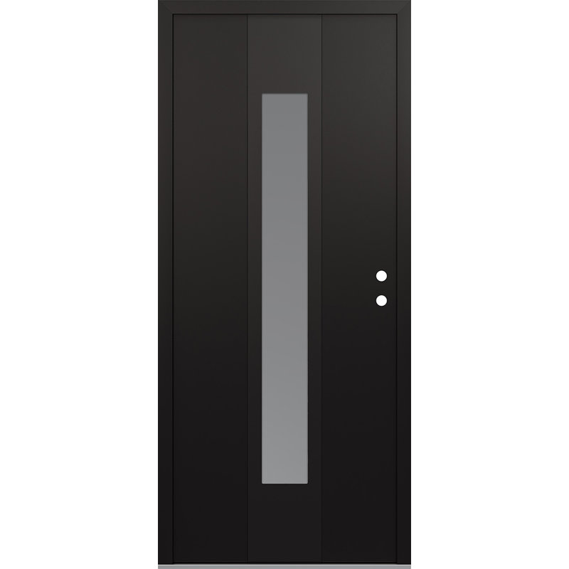 Porte d'entrée pré-suspendue en acier noir avec panneau à gauche A1, Givré, Noir / blanc