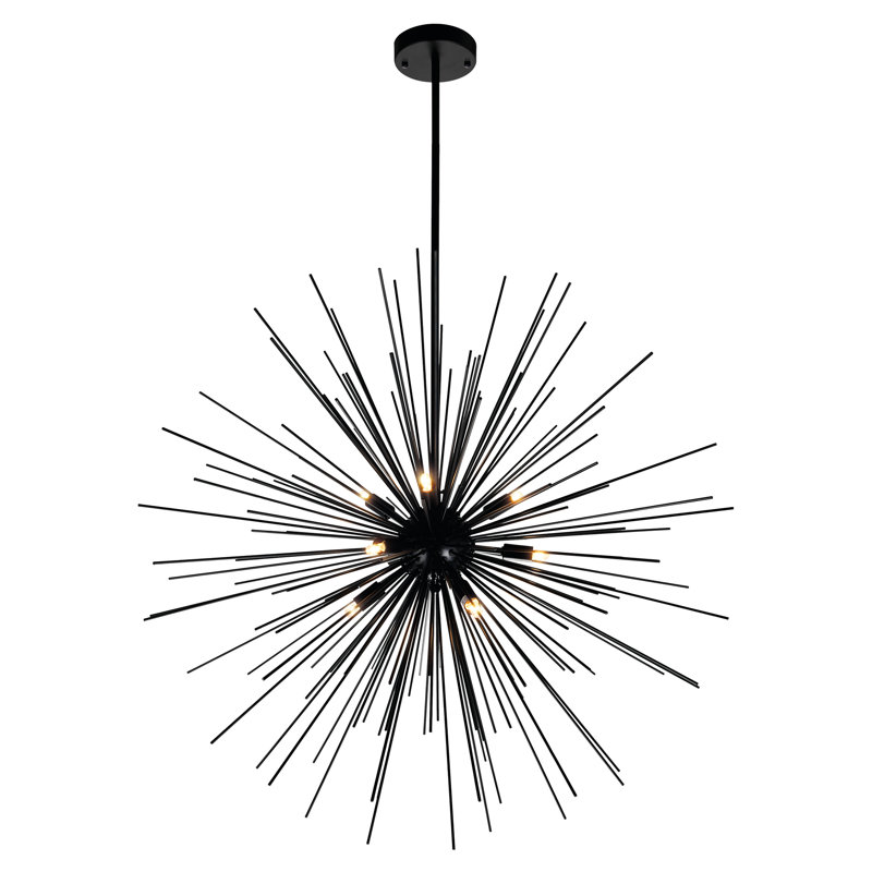 Lustre 9 lumières Starburst - 30 po de diamètre, finition noire - Plafonnier moderne pour salle à manger, salon, chambre à coucher