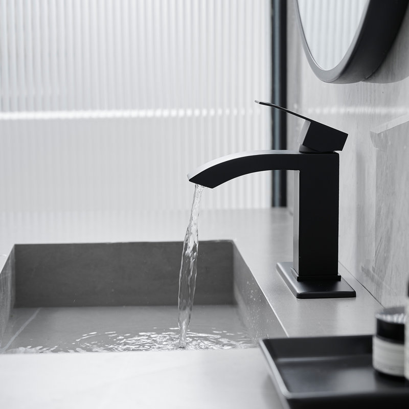 Matte Black Waterfall Single Hole Single-Handle Low-Arc Bathroom Sink Faucet With Pop-Up Drain Assembly
