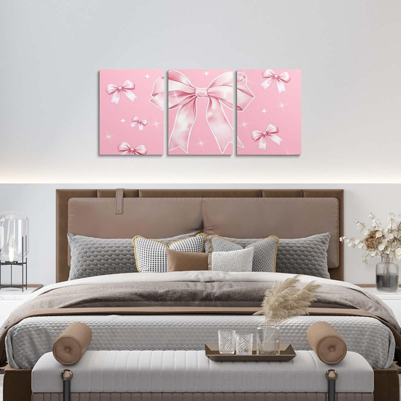 3 Piece Wrapped Canvas Print, Pink
