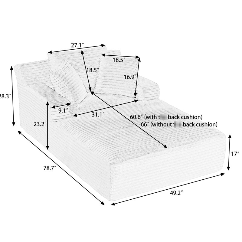 Chaise longue en velours côtelé bleu, sans assemblage, siège simple, tissu doux, ensemble de ressorts, salon surdimensionné ergonomique pour la détente au bureau et maison de retraite