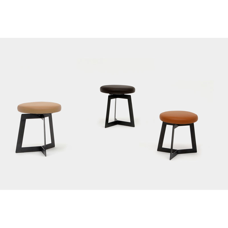 Y Leather Accent Stool, Canyon, Blackened Steel
