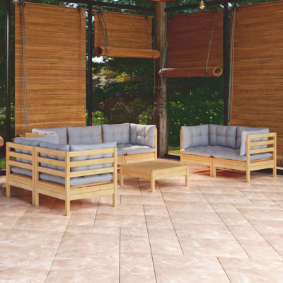 Ensemble de salon de jardin en bois de pin massif gris Vidaxl, tissu (100% polyester)