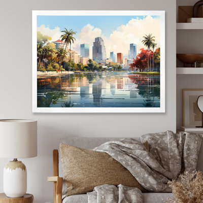 " Skyline Of Modern Florida City Watercolor "