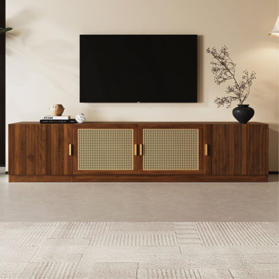 Meuble télé 78 po pour téléviseur de 85 po ou moins, console télé pour salon, console média avec portes en rotin, meuble télé à tablette réglable