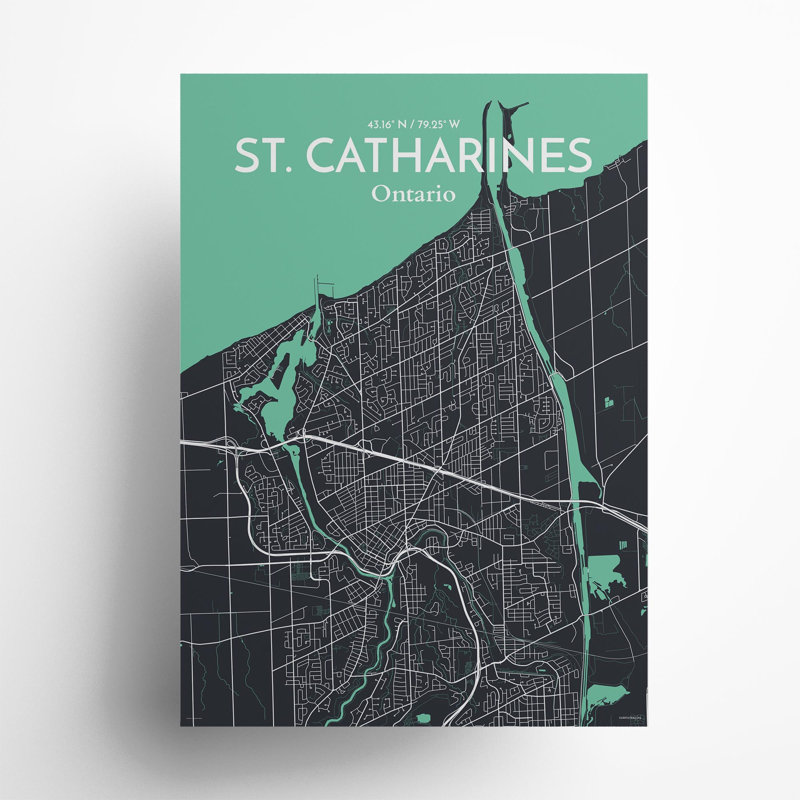 St. Catharines City Map, impression, H 27,6 po x l 19,7 po, Vert / gris