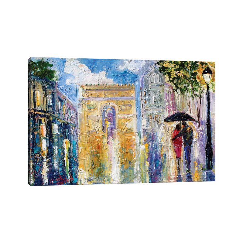Paris Rainy Romance by Karen Tarlton - Wrapped Canvas Painting, 30.48 cm H x 45.72 cm W