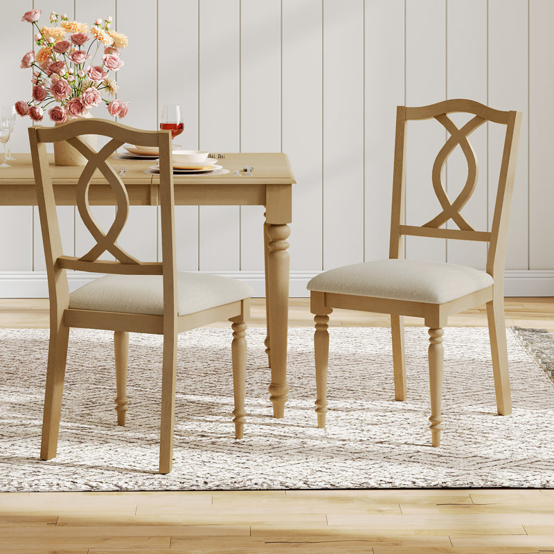 Set Of 2 Dining Chairs With Cross-Back & Upholstered Seat, Oak, 2