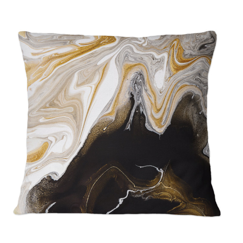 Black And White Liquid Marble Waves II - Modern Printed Throw Pillow, 16" x 16"