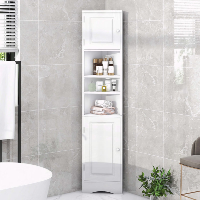 Armoire de rangement multi-fonctionnelle avec deux portes et tablettes réglables, tablette ouverte, White
