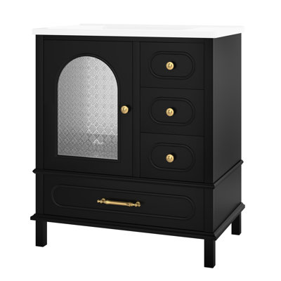 30" Bathroom Vanity With Ceramic Sink & Semi-Transparent Doors