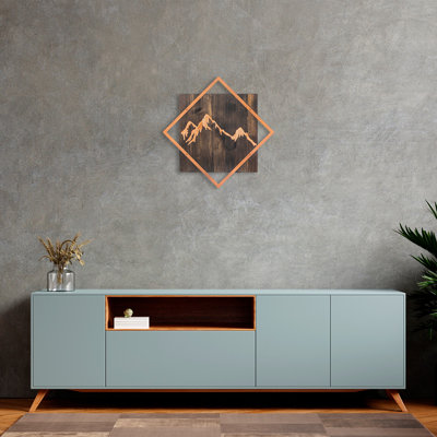 Élégant accessoire mural décoratif en bois, finition noyer et cuivre, 21,3 po x 21,3 po | 50% bois véritable (épaisseur: 1,2 po) et 50% métal (épaisseur: 0,06 po) | Décoration intérieure unique, fixation murale facile, design élégant et polyvalent