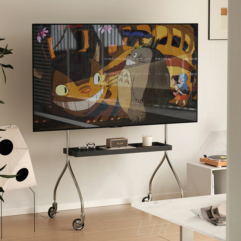 Meuble télé réglable à 360 degrés avec tablettes ouvertes, adapté aux téléviseurs de 43 à 70 pouces, durable et multifonctionnel