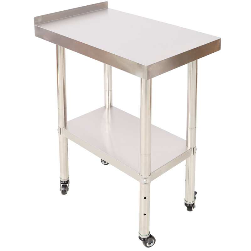 Table de préparation en acier inoxydable de qualité commerciale avec tablette inférieure réglable et roulettes verrouillables