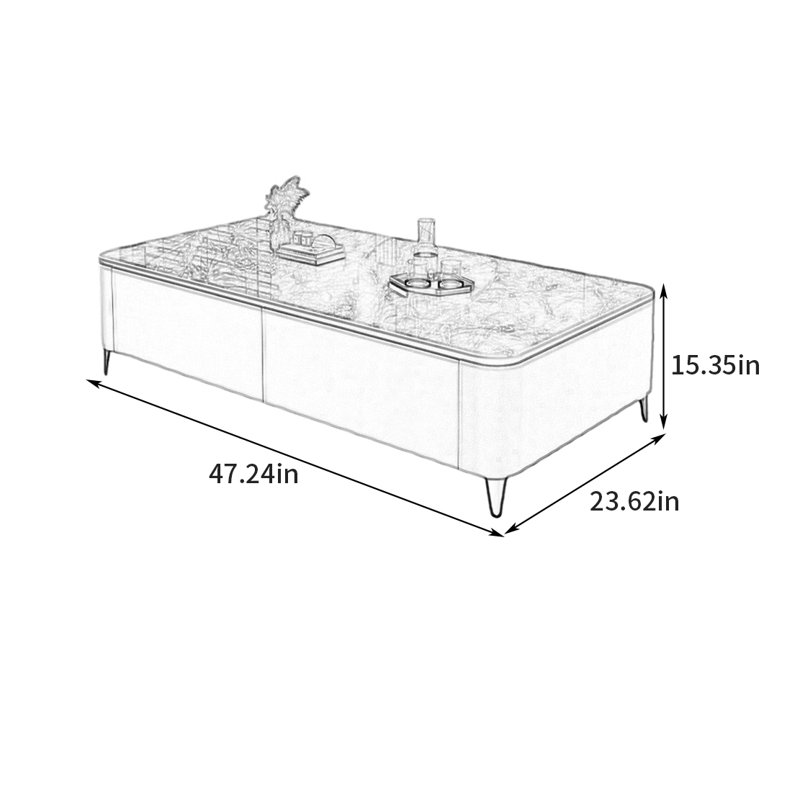 Table basse Modern Luxury, 15.35" H x 47.24" L x 23.62" W, Gris, Gris