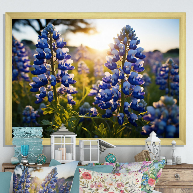 «Blue Bonnets Field Photo IV», reproduction d'art sur toile, H 16 po x l 32 po x P 1 po, Encadrement doré