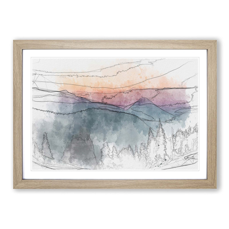 Mount Rainer in Seattle in Abstract - Picture Frame Graphic Art Print, 62cm H x 87cm W x 2cm D, Oak Framed