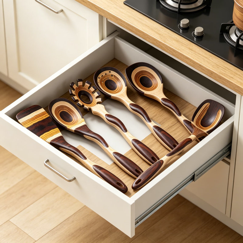 Ensemble d'ustensiles de cuisine 7 pièces pour la cuisine, ensemble de cuillères et d'ustensiles de cuisine antiadhésifs écologiques, coffre-fort pour les poêles antiadhésives, ustensiles de cuisine essentiels avec poignées ergonomiques, idéal pour la pendaison de crémaillère