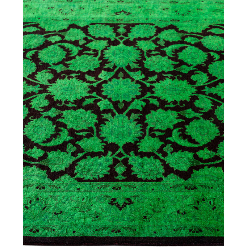 Tapis vert contemporain en laine noué à la main Correll 3 pi 2 po x 5 pi 5 po