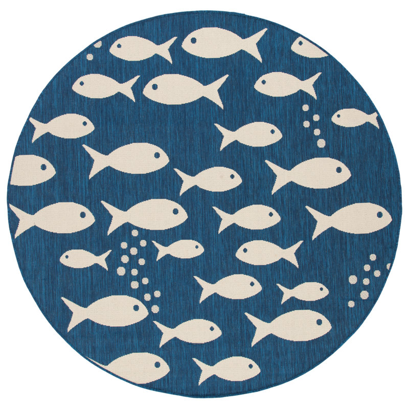 Avani Navy/Beige Indoor / Outdoor Area Indoor/Outdoor Area Rug, Round 7'1"